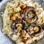 Baked risotto with garlic butter mushrooms