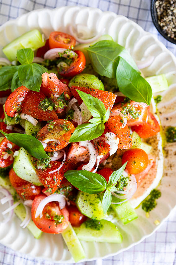 Cucumber Tomato Salad with Whipped Feta