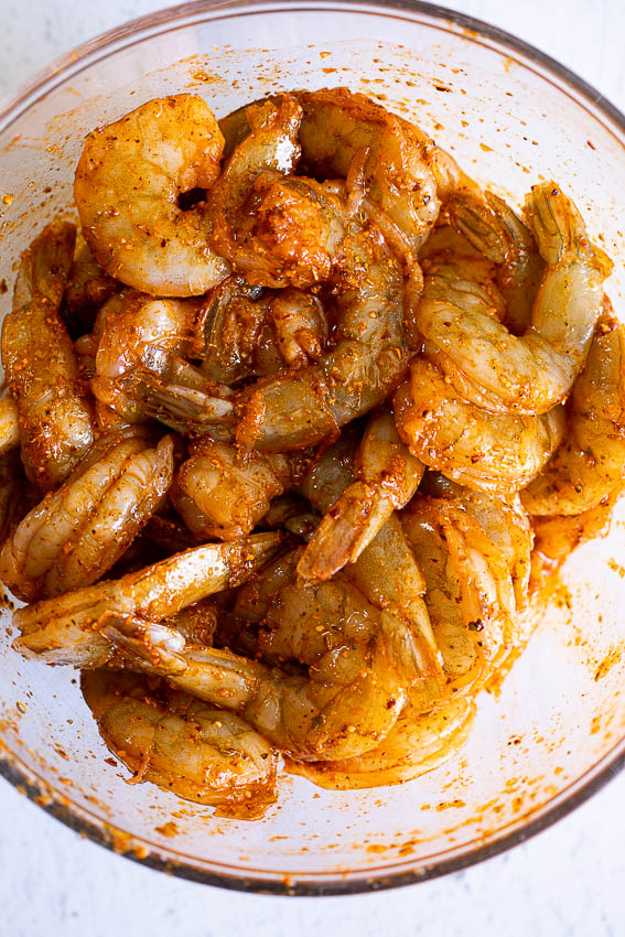 Shrimp seasoned with cajun seasoning.