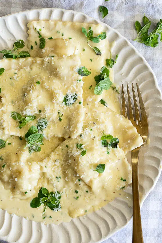 Lobster Ravioli with lemon cream sauce