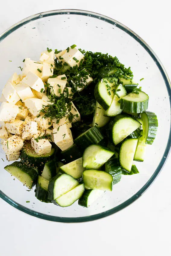 Cucumber feta salad with fresh herbs