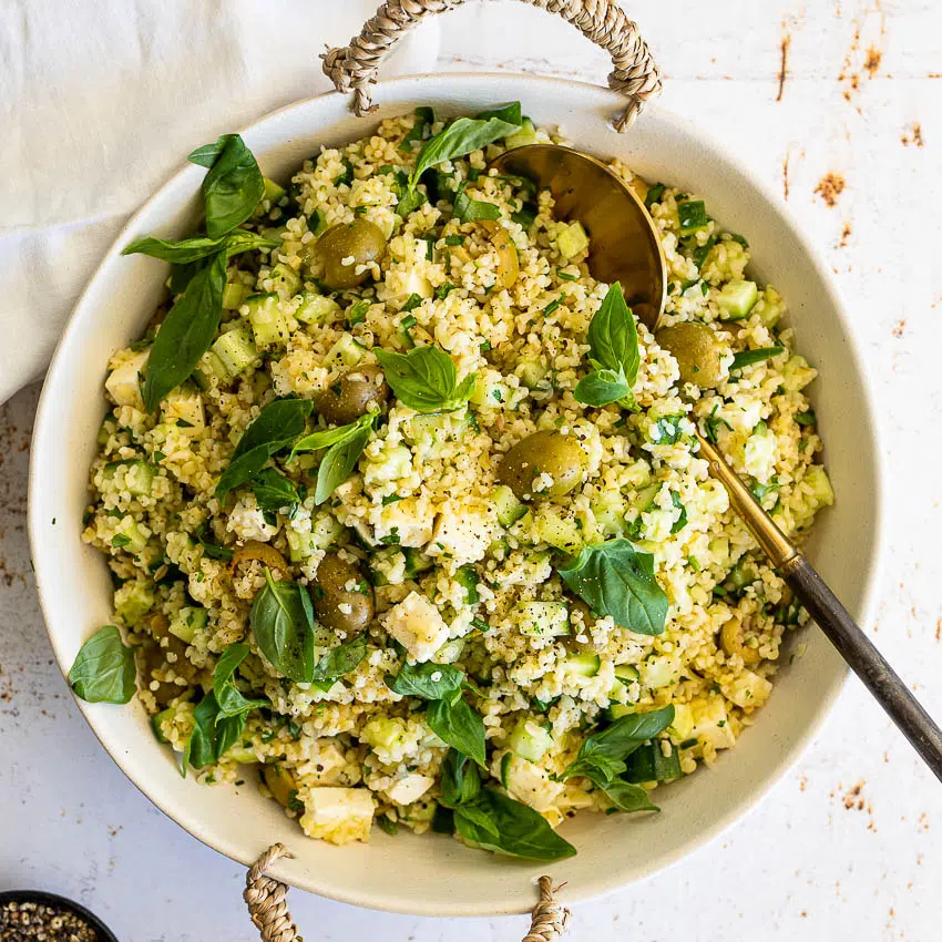 Green olive grain salad