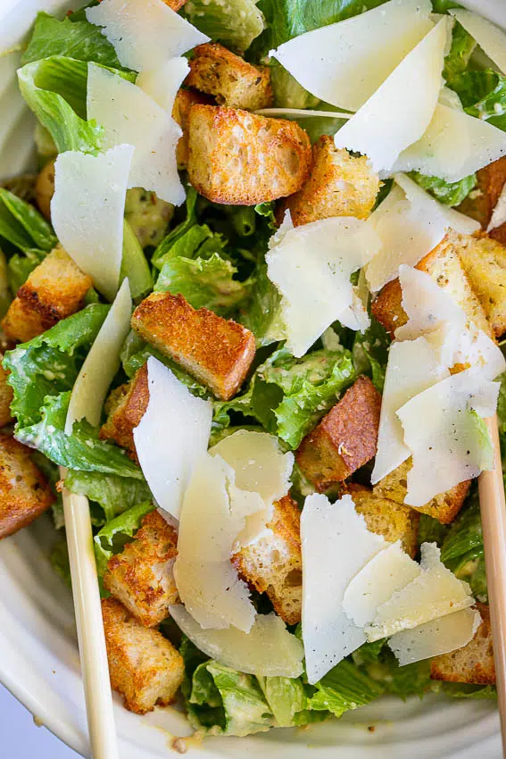 Homemade Caesar Salad with homemade Caesar dressing