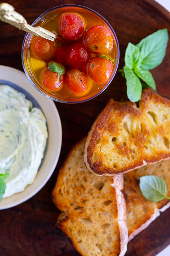 Marinated tomatoes with whipped ricotta on toast
