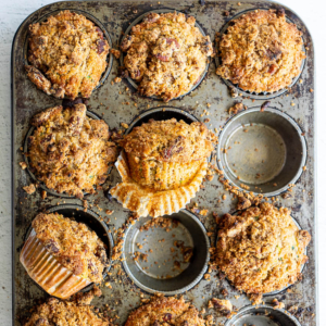Zucchini bread muffins with pecan streusel topping