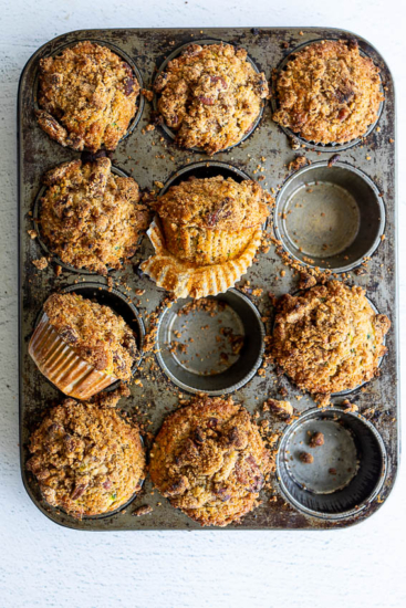 Zucchini Bread Muffins with pecan streusel