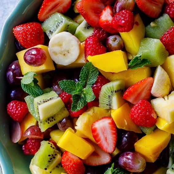 Summer fruit salad with lime-mint dressing