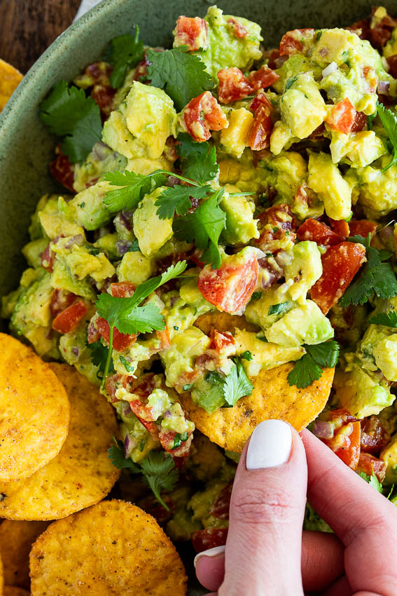 Salsa with avocados, tomatoes and onions.