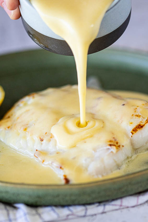 Creamy lemon butter sauce over pan-fried fish.