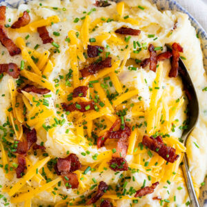 Loaded Mashed Potatoes with cheese, bacon and chives