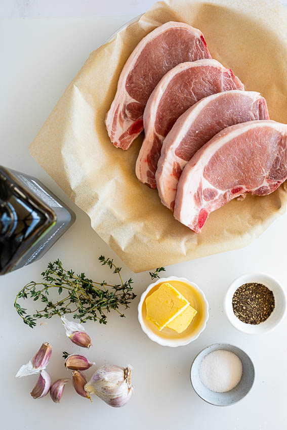 Ingredients for seared pork chops.