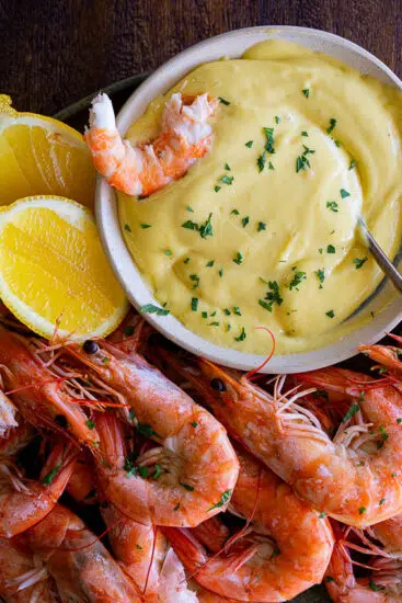 Roasted garlic aioli with shrimp