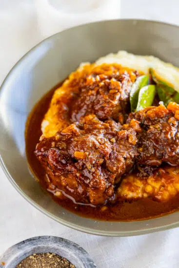 Slow Braised Oxtail served with creamy mashed potatoes.