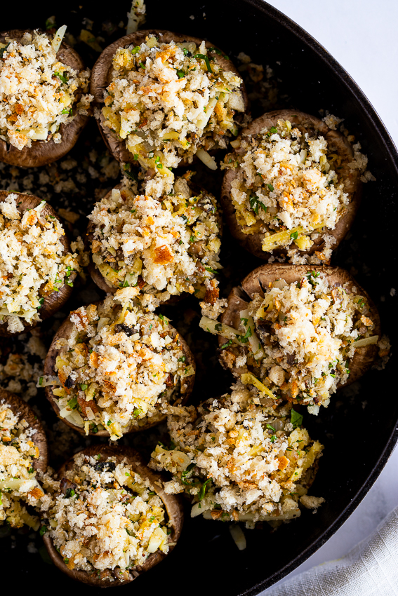 Mushrooms stuffed with breadcrumbs and cheese.