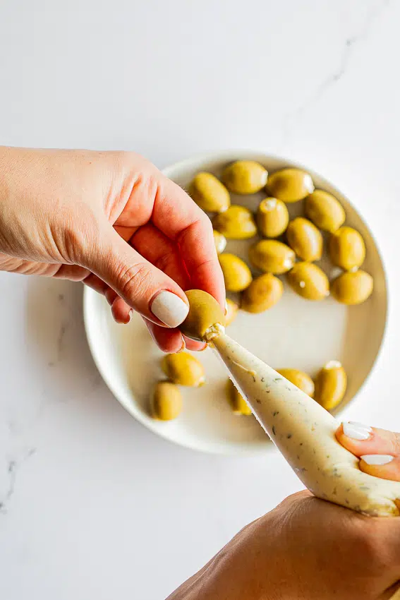 Olives stuffed with goat's cheese.