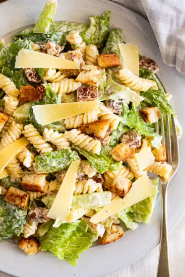 Caesar Pasta Salad with homemade caesar dressing