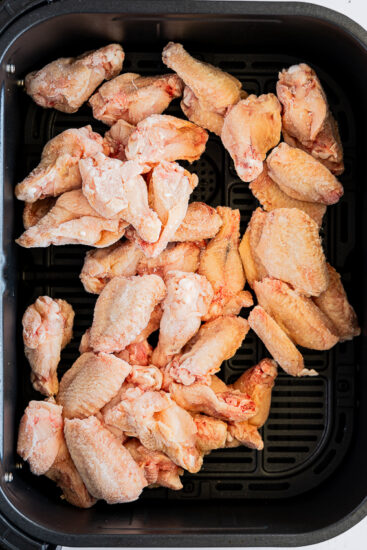 Frozen chicken wings cooked in the air fryer.