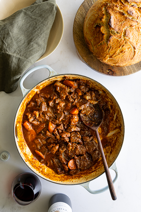Easy beef stew served with crusty bread.