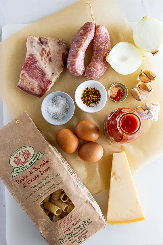 Ingredients for pasta alla zozzona