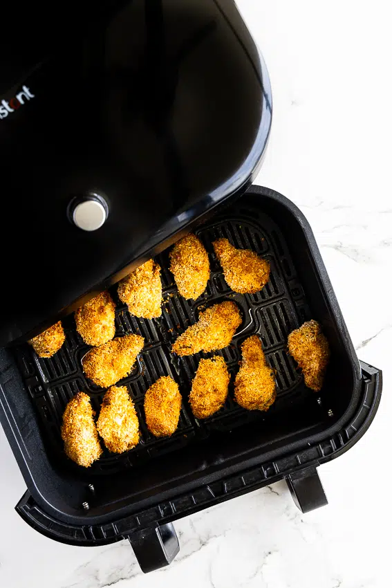 Dunked wings cooked in an air fryer.