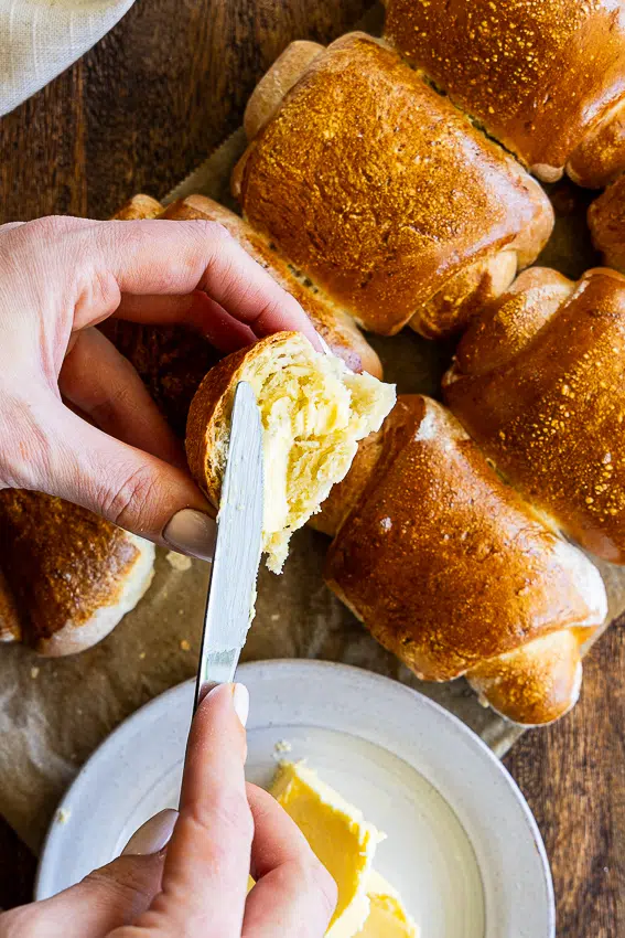 Air Fryer Crusty Rolls with butter