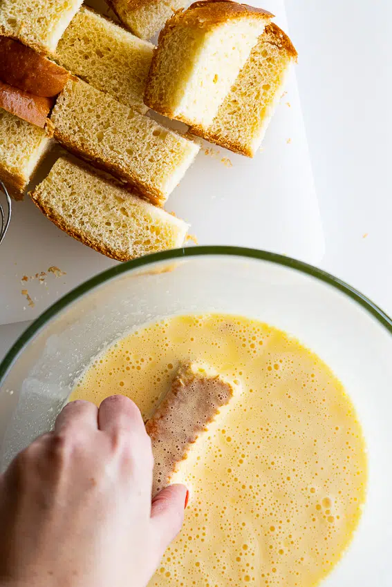 Brioche dipped into custard for French toast.