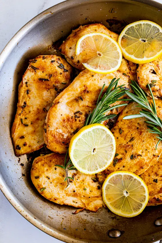 Pan fried chicken breast with lemon and herbs