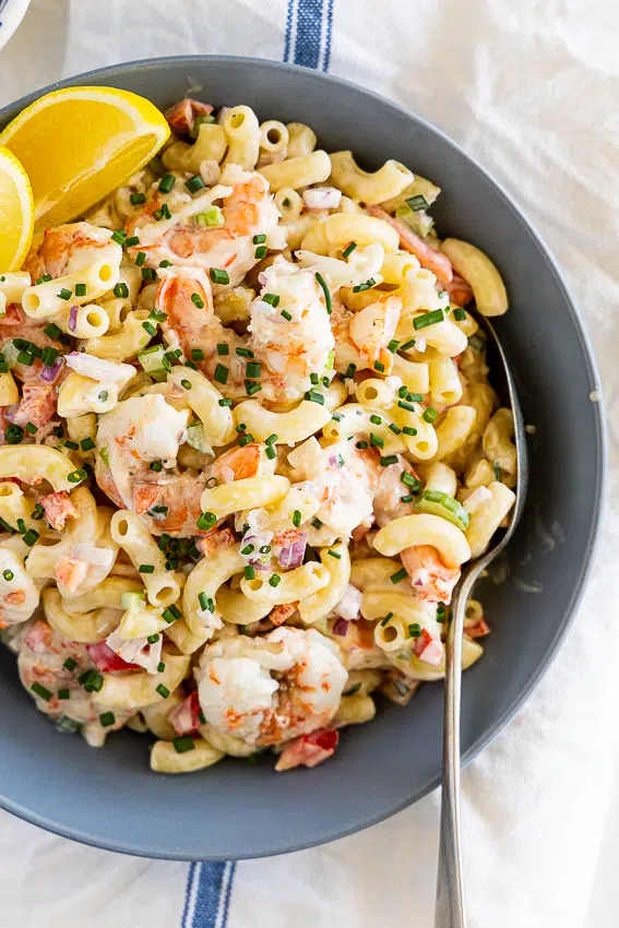 Shrimp Pasta Salad with a creamy dressing.
