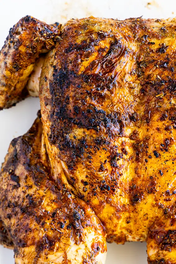 Marinated and grilled spatchcock chicken