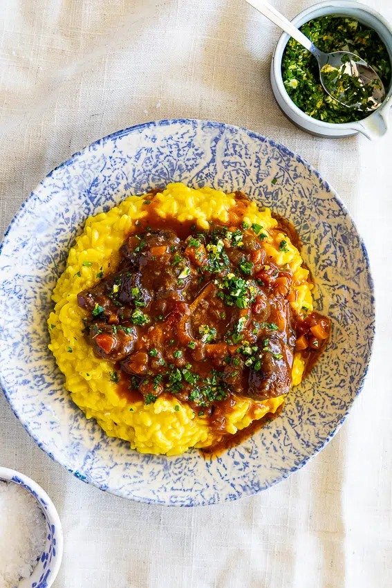 Instant Pot Osso Buco with Risotto Milanese and gremolata