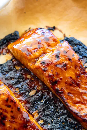 Teriyaki sauce over salmon