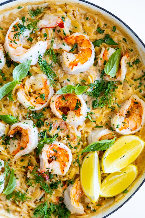 One pan shrimp and orzo