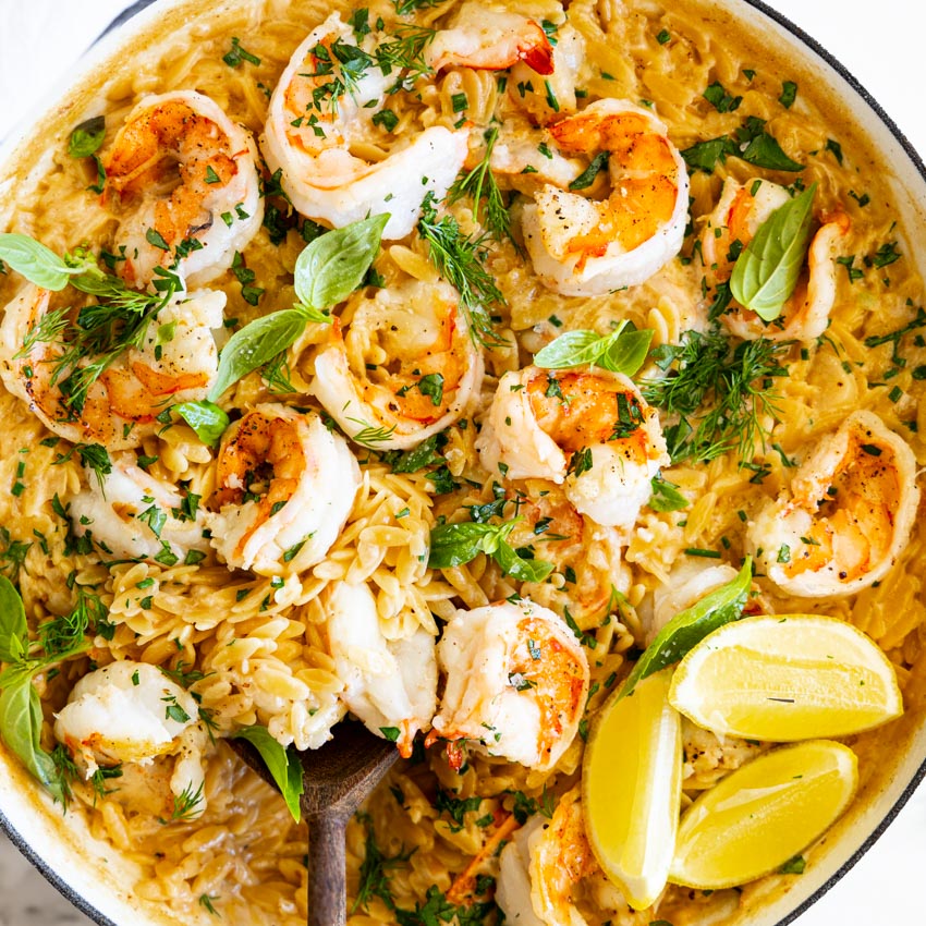 One pan shrimp and orzo