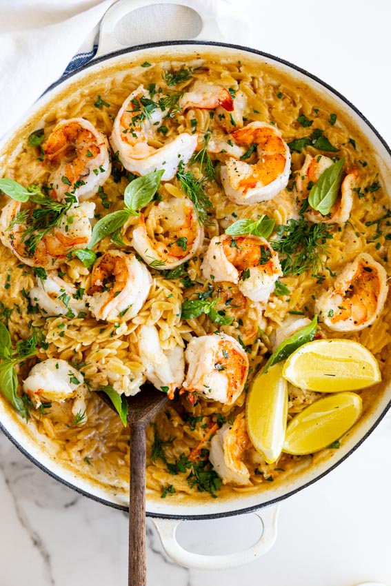 One pan shrimp and orzo