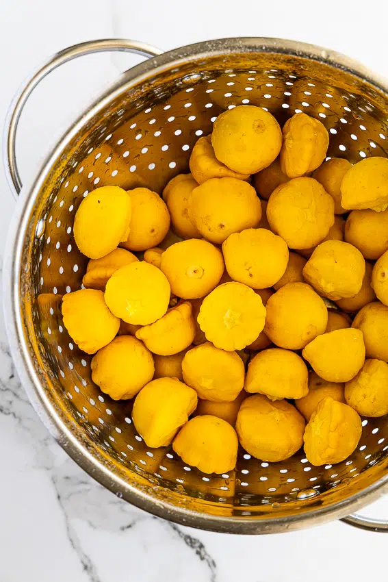 Patty pans in colander.