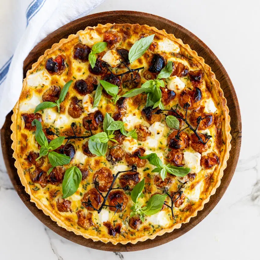 Roasted tomato goat cheese quiche