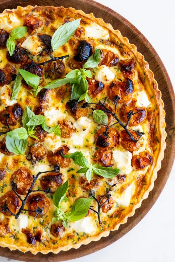 Roasted tomato goat cheese quiche