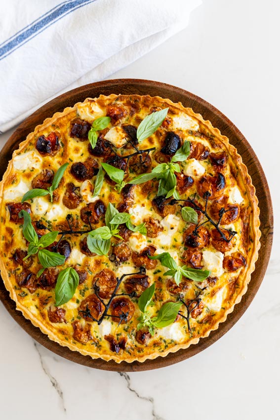 Roasted tomato goat cheese quiche