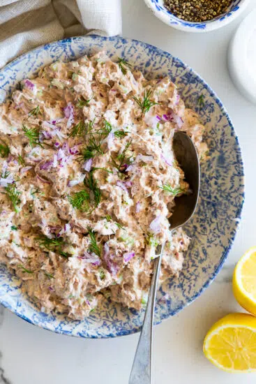 Tuna salad in serving bowl