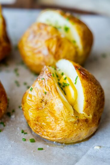 Air Fryer Baked Potato with butter and chives