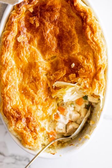 Air fryer chicken pot pie with puff pastry