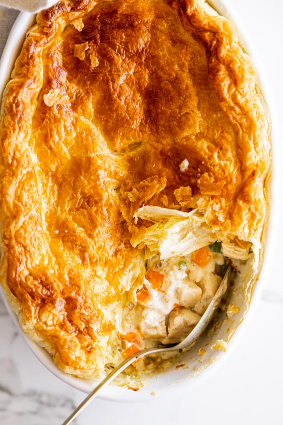 Air fryer chicken pot pie with puff pastry