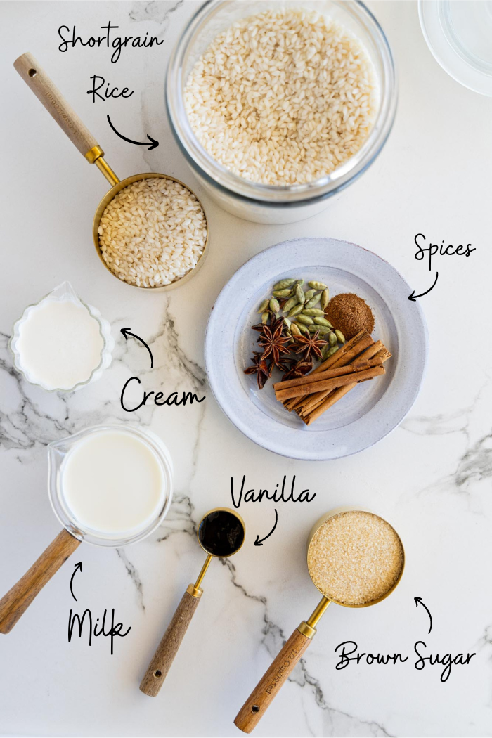 Ingredients for rice pudding