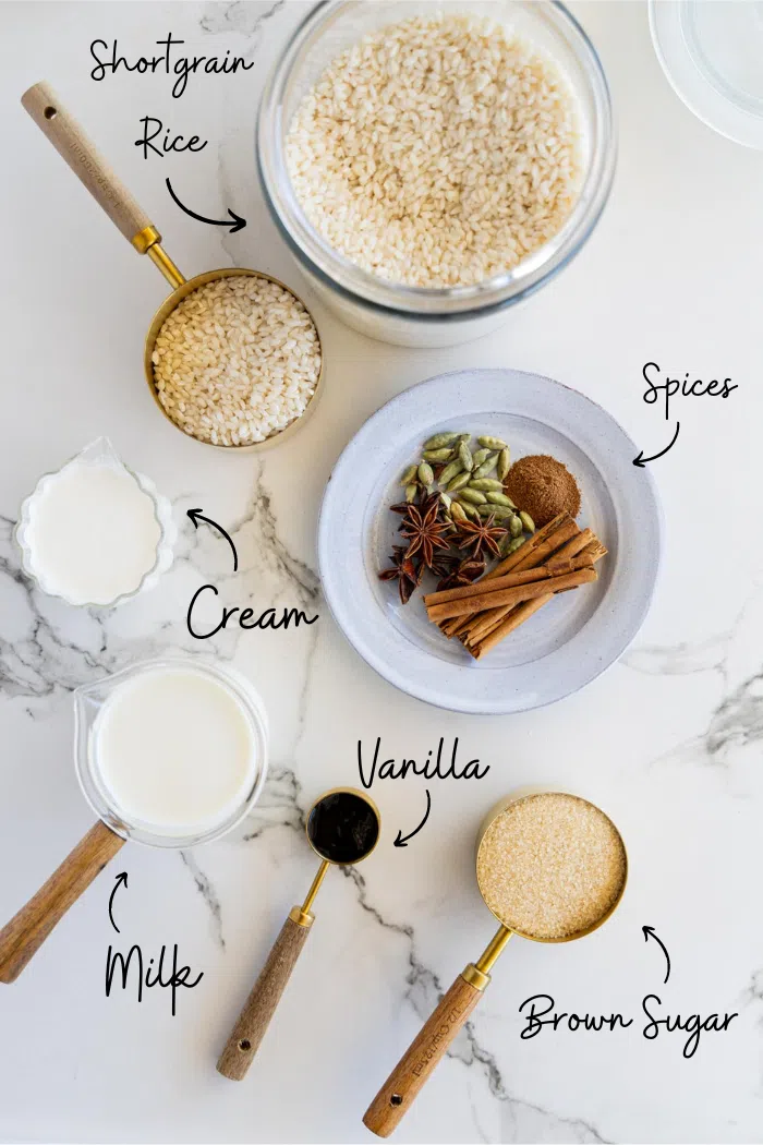 Ingredients for rice pudding