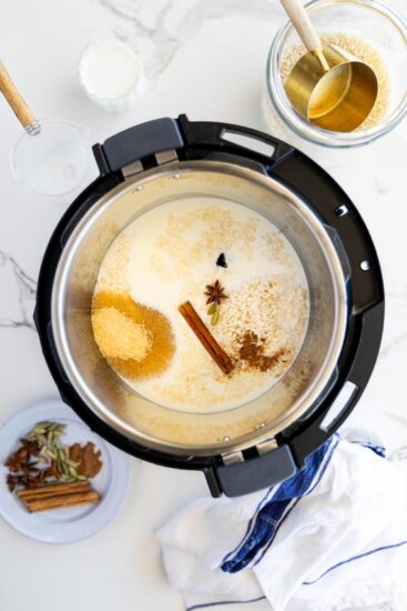 Ingredients for rice pudding in instant pot