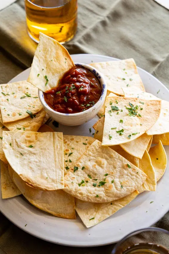 Air Fryer Tortilla Chips with salsa