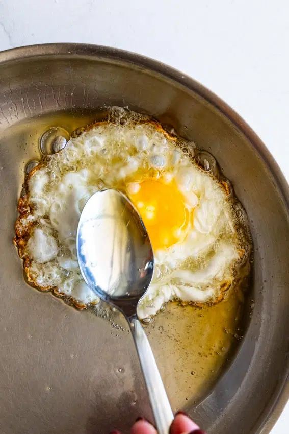 Olive oil fried eggs