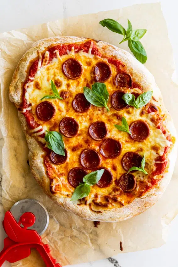 Air fried pizza with pepperoni.