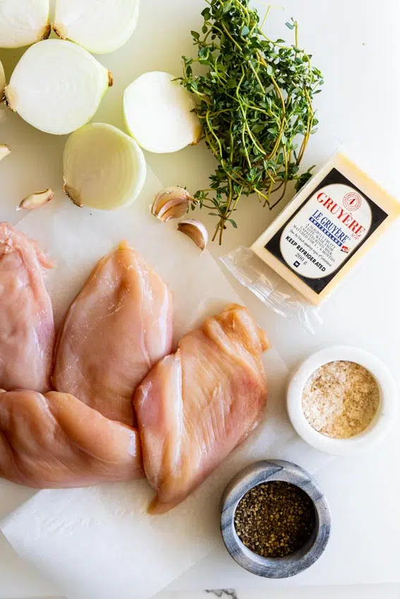 Ingredients for French onion chicken bale