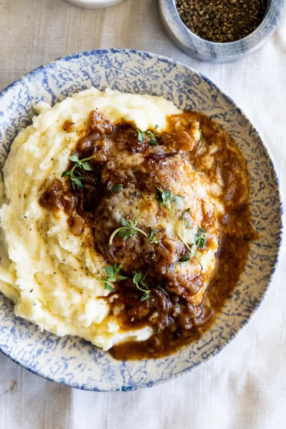 French Onion Chicken Bake with mashed potatoes
